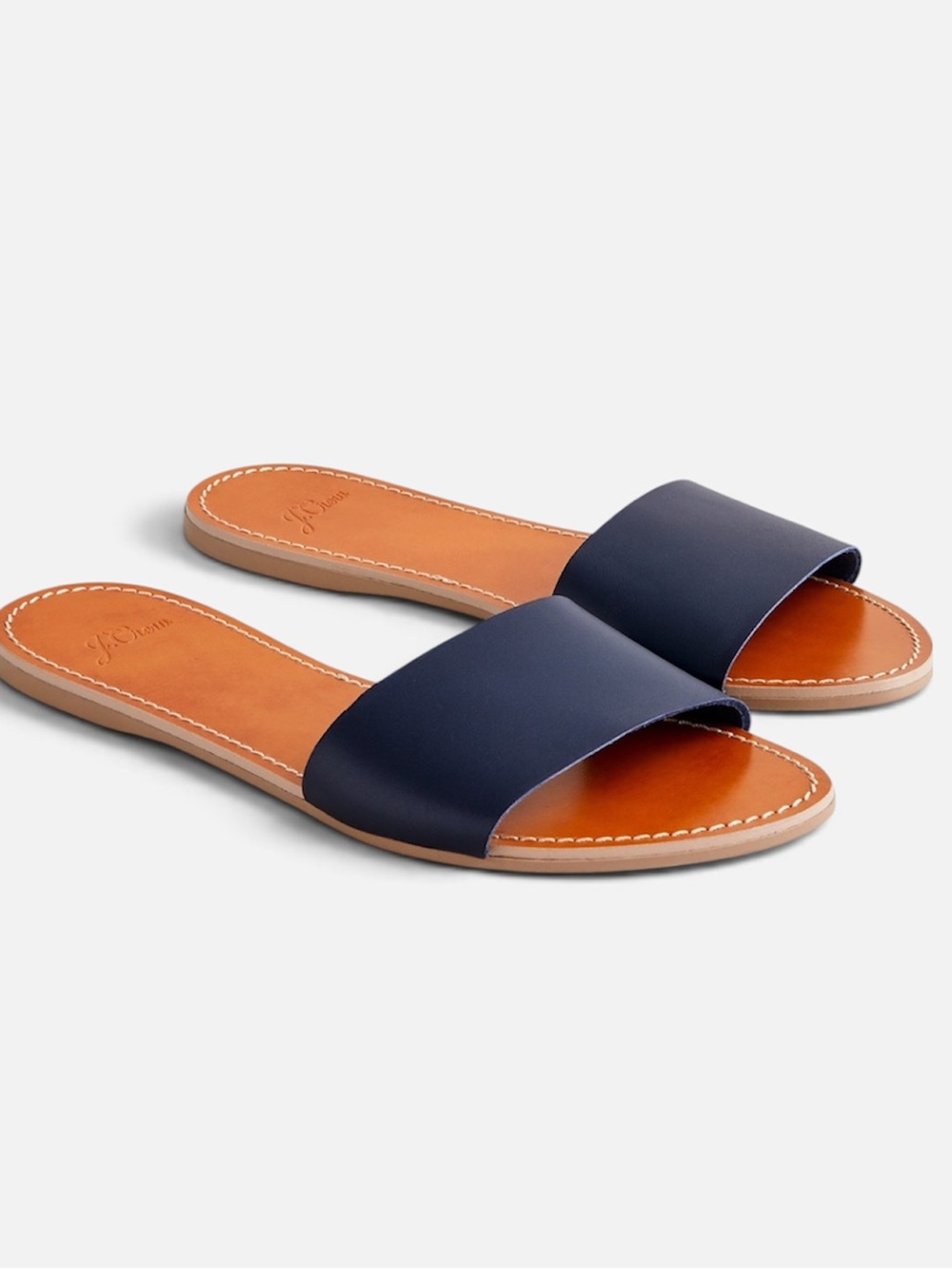 J Crew Capri Slide Sandals Vachetta Leather NWT Navy Blue Size 9